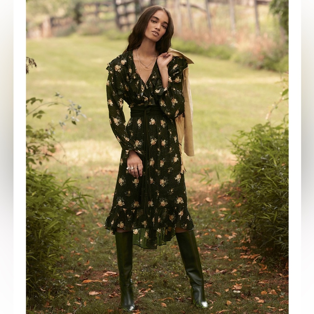 Maje Rider Midi Print on Black Floral Textured Dress Euro Size 36 - Picture 9 of 12